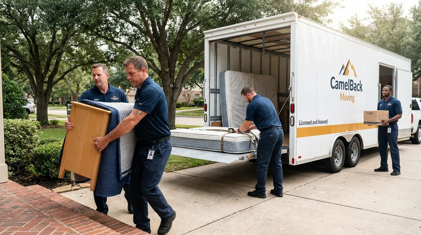 Crew loading residential truck for cross-state move from Troy, OH